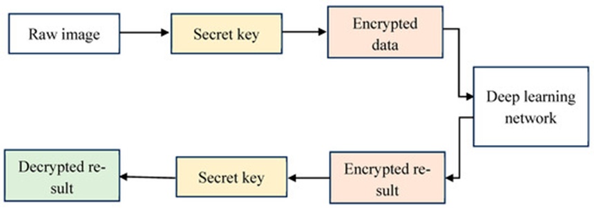 Figure 2. Workflow of the recommended deep learning-based application that protects the privacy and uses homomorphic encryption.