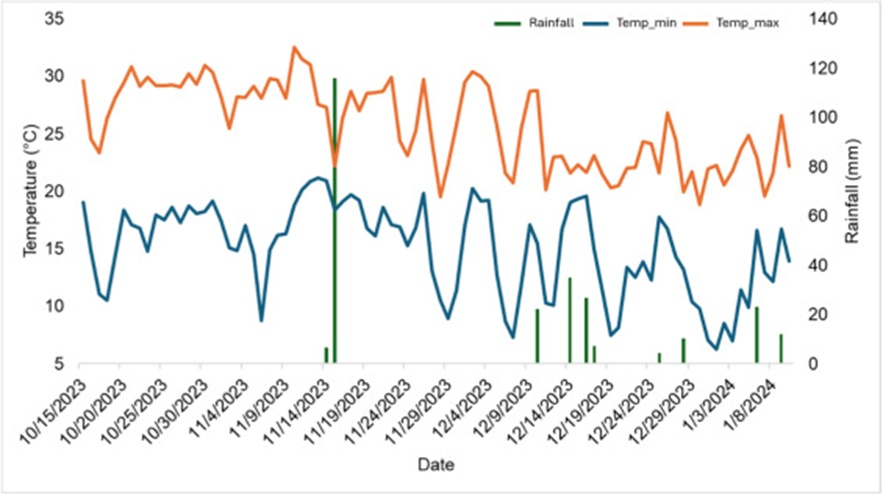 Figure 2. Daily weather features recorded at the SWFREC meteorological station, Immokalee, FL.
