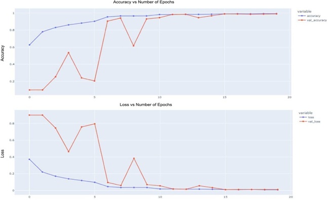 Figure 9. A digest of the model’s competence at distinguishing tomato leaf disorders is relayed in this figure. The accuracy curve, training and validation accuracy, and training and validation loss are all plotted, providing a clear window into the model’s learning trajectory and its ability to classify tomato leaf pathologies.