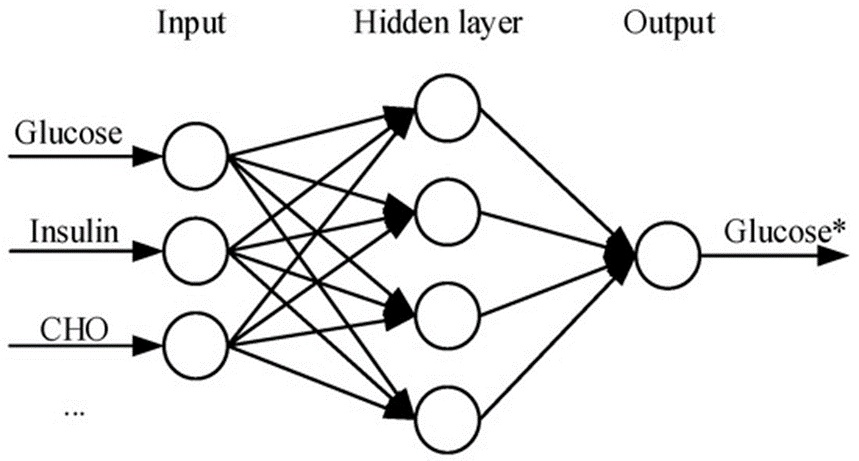 Figure 11. Feedforward Neural Network Glucose Prediction Model. (Glucose* represents the predicted value of blood glucose).