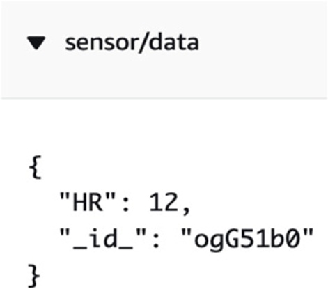 Figure 8. Alarm dispatch triggered for telemetry filtered via the stipulated IoT Core Rule, flagging HR readings exceeding 150.