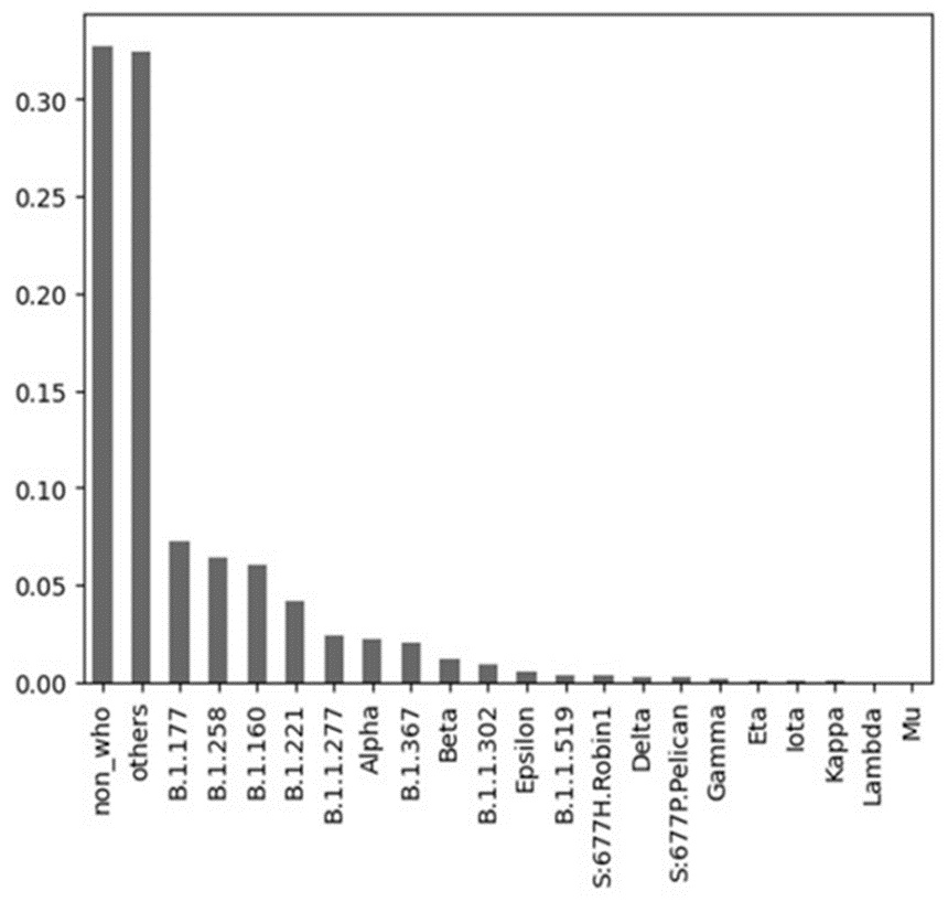 Figure 1. Distribution of values of the variable “variant” for the year 2020.