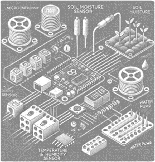 Figure 4. Smart agriculture circuit diagram with highlighted components for easy identification.