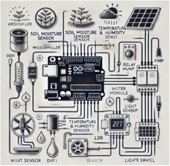 Figure 1. Schematic of the smart agriculture circuit.