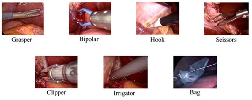 Figure 1. The 7 surgical tools used in the Cholec80 dataset [1].