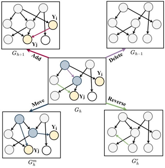 Figure 3. The four basic evolution operators of a solution G_h for employed bees.