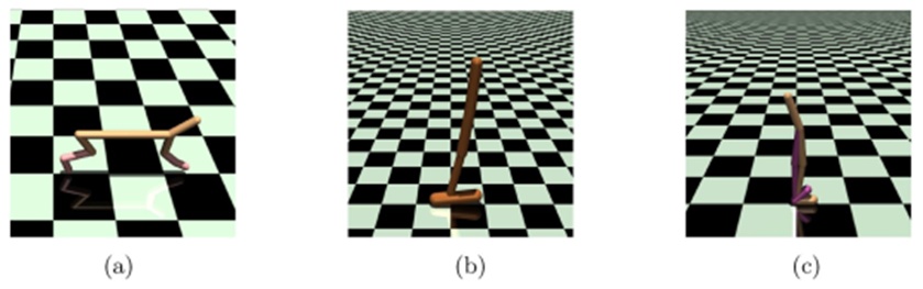 Figure 1. The D4RL Gym environments. (a) Halfcheetah. (b) Hopper (c) Walker2d.